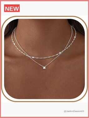 Layered CZ Choker Necklace Set - 925 Sterling Silver Plated - Adjustable